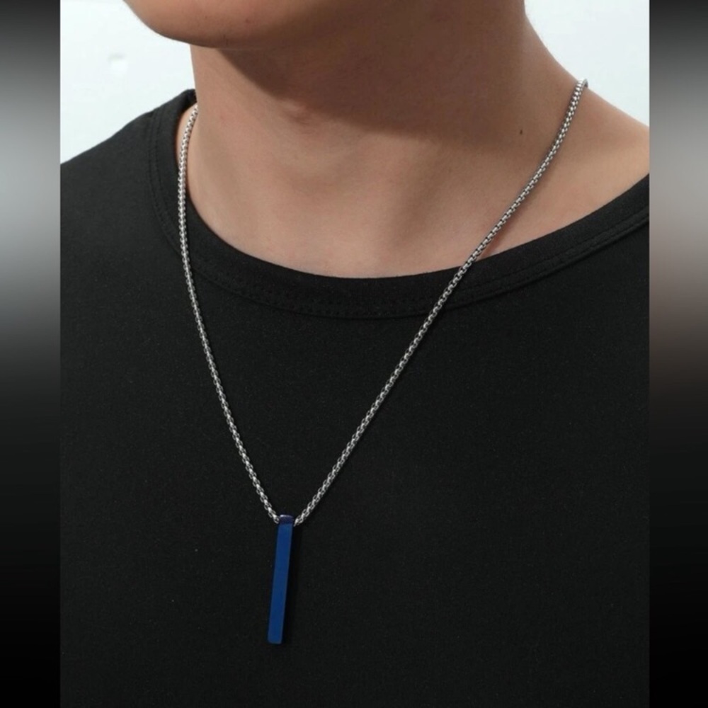 ⛓ Awesome Minimalistic Metallic Blue Bar Necklace ⛓